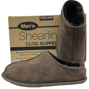 Mens Costco Fur Shearling Lined Slide Leather Clog Slippers Brown 8
